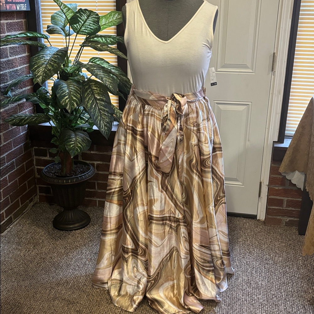 Versona A-Line Skirt in Cream and Brown Swirl